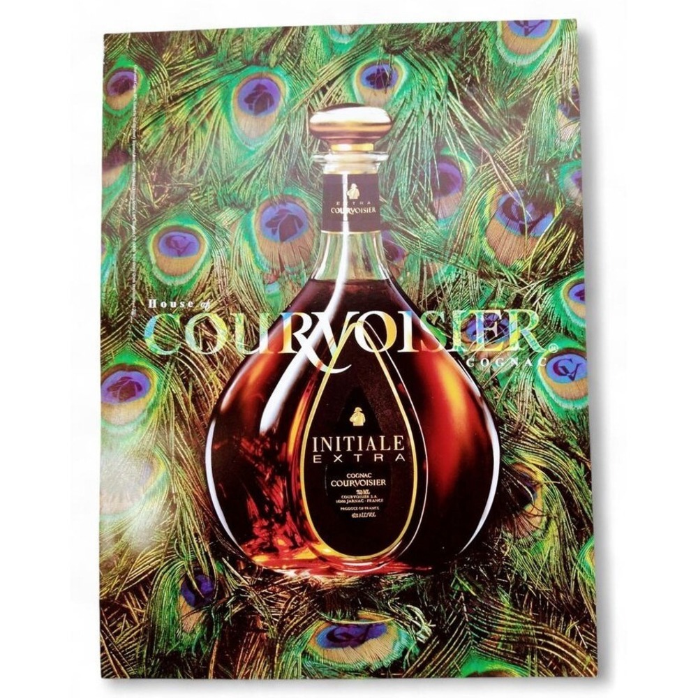 2001 Courvoisier Cognac Parint Ad Y2K Peacock Feather Luxe Elegance Bottle Scene